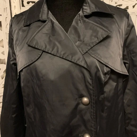 MOSSIMO SUPER NICE SHINY BLACK BUTTON UP LONG SLEEVE LONG COAT - Picture 3 of 9